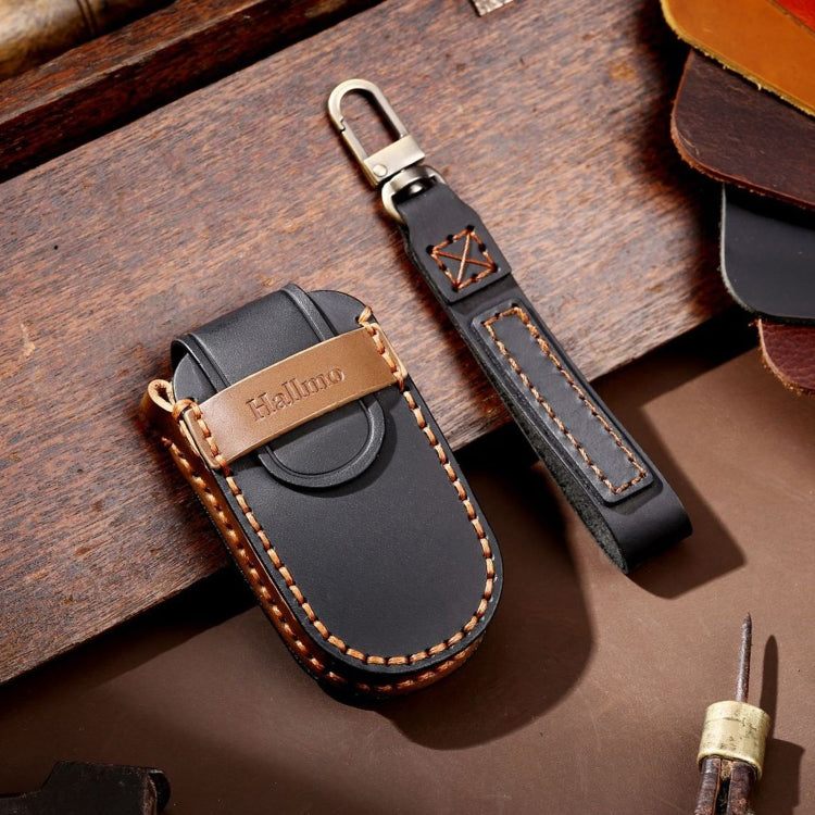 Hallmo Car Genuine Leather Key Protective Cover for Jeep Compass 5-button(Black) - Car Key Cases by Hallmo | Online Shopping South Africa | PMC TechLife | Buy Now Pay Later Mobicred