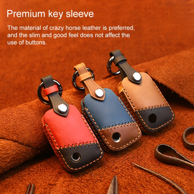 For Volkswagen Car Cowhide Leather Key Protective Cover Key Case, A Version(Blue) - Car Key Cases by PMC TechLife | Online Shopping South Africa | PMC TechLife | Buy Now Pay Later Mobicred