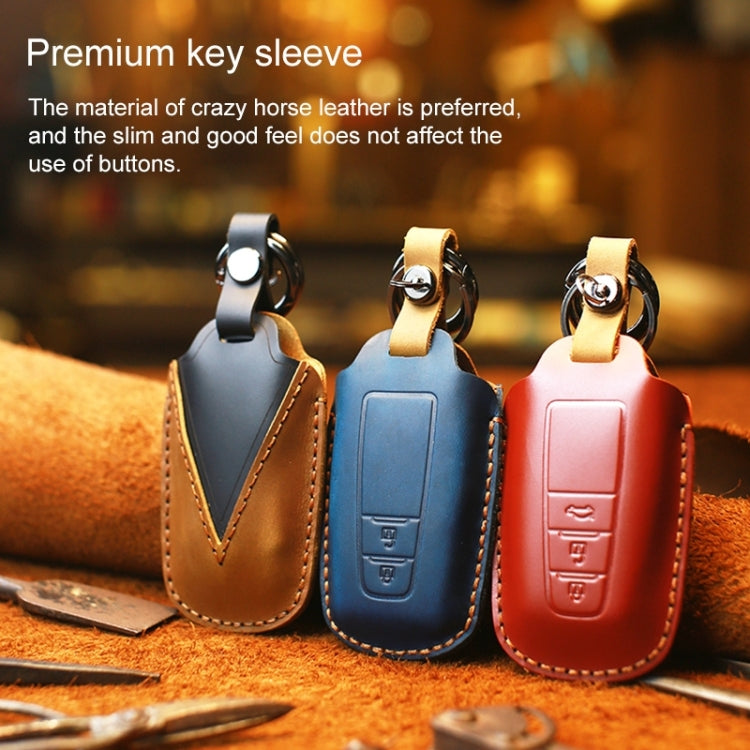 For Toyota Car Cowhide Leather Key Protective Cover Key Case, Two Keys Version(Blue) - Car Key Cases by PMC Jewellery | Online Shopping South Africa | PMC Jewellery | Buy Now Pay Later Mobicred