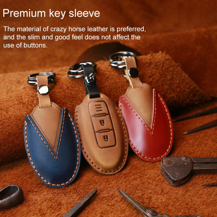 For Nissan Car Cowhide Leather Key Protective Cover Key Case, Three Keys Horn Version (Blue) - Car Key Cases by PMC Jewellery | Online Shopping South Africa | PMC Jewellery | Buy Now Pay Later Mobicred