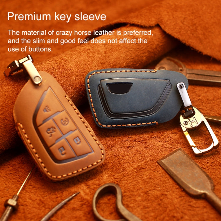 For Cadillac New Style Car Cowhide Leather Key Protective Cover Key Case (Blue) - Car Key Cases by PMC Jewellery | Online Shopping South Africa | PMC Jewellery | Buy Now Pay Later Mobicred