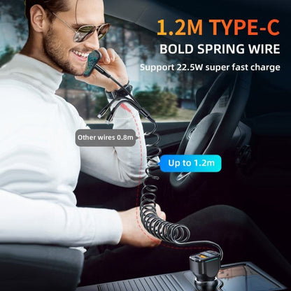 K4 Car 3 in 1 PD + USB Dual Port Fast Charger with Spring Data Cable - Car Charger by PMC Jewellery | Online Shopping South Africa | PMC Jewellery | Buy Now Pay Later Mobicred