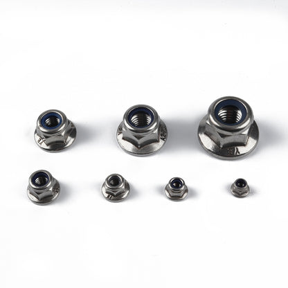 100 PCS Car 304 Stainless Steel Flange Lock Nuts Nylon Insert Locknut Kit M3-M12 - Nuts & Bolts by PMC Jewellery | Online Shopping South Africa | PMC Jewellery | Buy Now Pay Later Mobicred