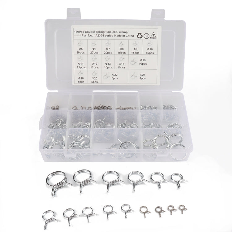 180 PCS Double Wire Spring Tube Clamp Water Pipe Clamps, Size: 5-24mm - free shipping - PMC TechLife - Order now!