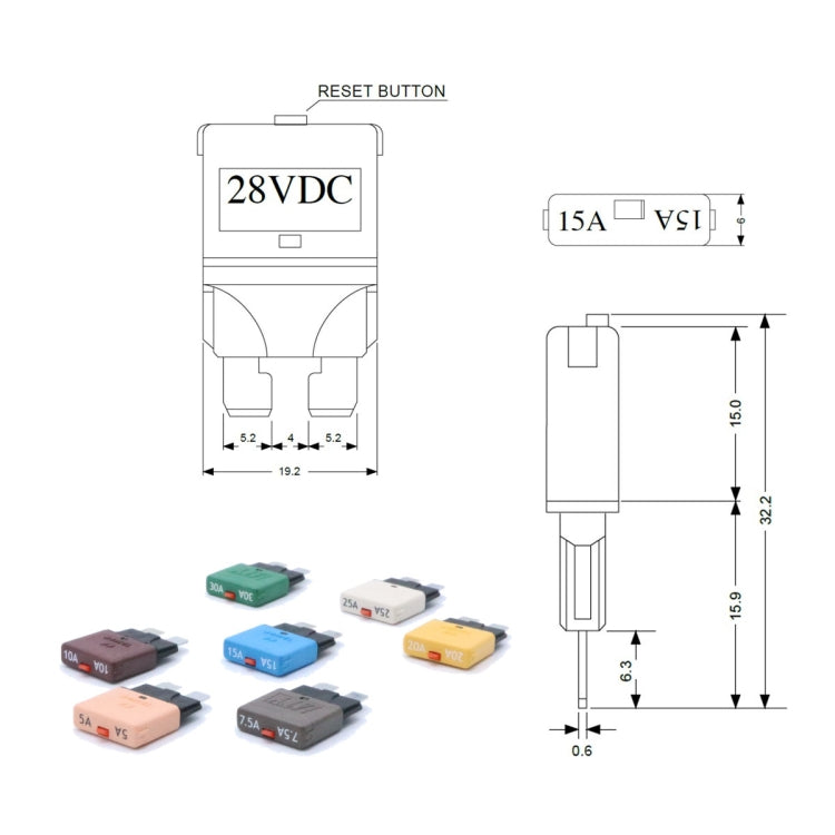 25AMP DC28V Circuit Breaker Trip Fuses Standard Blade Fuse Manual Reset - Fuse by PMC Jewellery | Online Shopping South Africa | PMC Jewellery | Buy Now Pay Later Mobicred