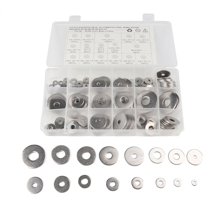 165 PCS Round Shape Stainless Steel Flat Washer Assorted Kit for Car / Boat / Home Appliance - Nuts & Bolts by PMC Jewellery | Online Shopping South Africa | PMC Jewellery | Buy Now Pay Later Mobicred