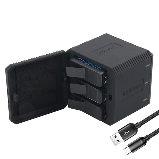 RUIGPRO USB Triple Batteries Housing Charger Box with USB Cable & LED Indicator Light for GoPro HERO6 /5(Black) - Charger by RUIGPRO | Online Shopping South Africa | PMC Jewellery | Buy Now Pay Later Mobicred