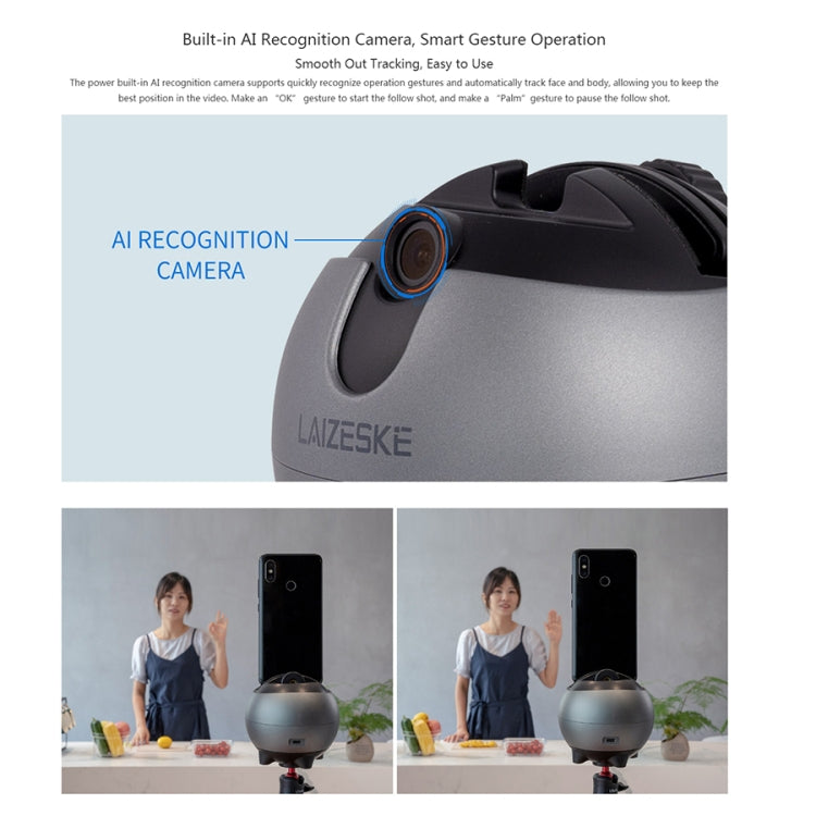 LAIZESKE LA8 Smart Robot Cameraman 360 Degree Auto Tracking Phone Holder (Grey) - free shipping - PMC TechLife - Order now!