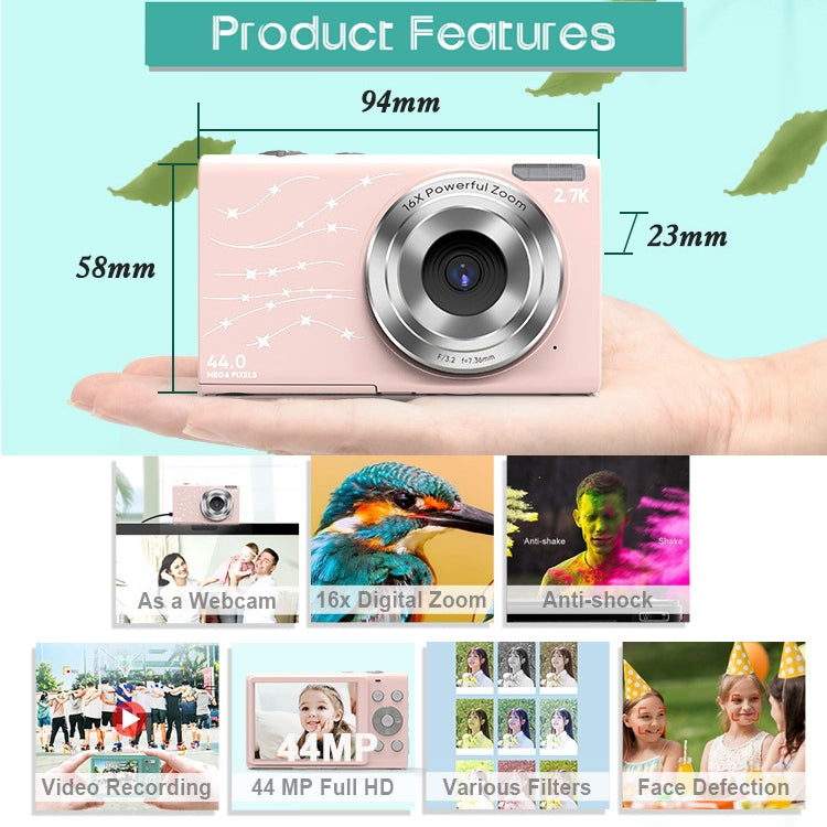 DC402 2.4 inch 44MP 16X Zoom 1080P Full HD Digital Camera Children Card Camera, EU Plug (Black) - Children Cameras by PMC Jewellery | Online Shopping South Africa | PMC Jewellery | Buy Now Pay Later Mobicred