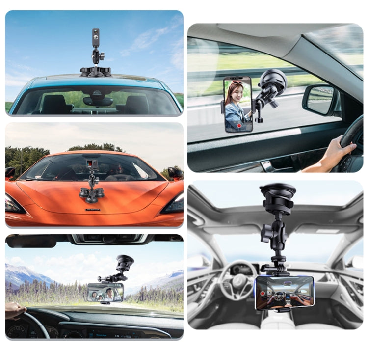 Triangle Suction Cup Mount Holder with Tripod Adapter & Steel Tether & Safety Buckle (Black) - Holder by PMC Jewellery | Online Shopping South Africa | PMC Jewellery | Buy Now Pay Later Mobicred