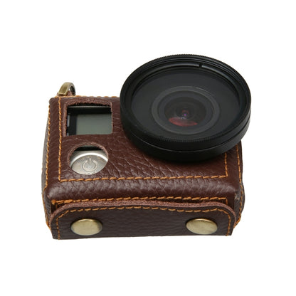 For GoPro HERO4 Litchi Texture Genuine Leather Protective Case with Sling(Brown) - Leather Cases by PMC Jewellery | Online Shopping South Africa | PMC Jewellery | Buy Now Pay Later Mobicred