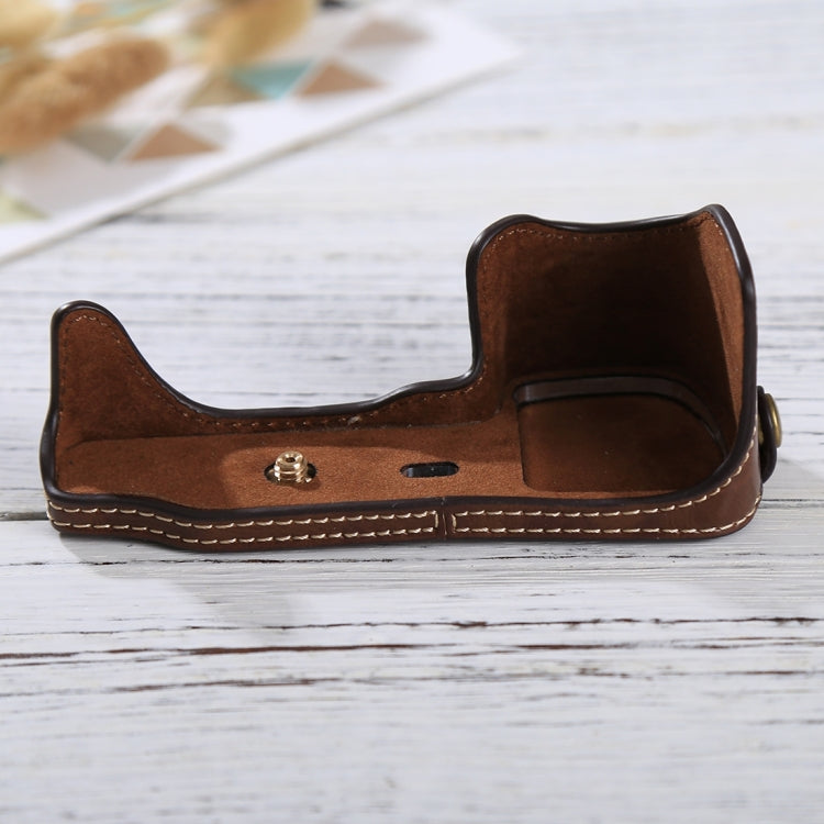 1/4 inch Thread PU Leather Camera Half Case Base for Sony Alpha 6100 / A6100(Coffee) - Half Case by PMC TechLife | Online Shopping South Africa | PMC TechLife | Buy Now Pay Later Mobicred