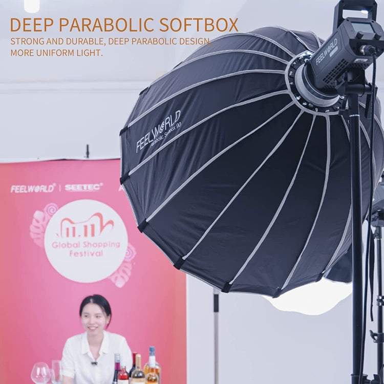 FEELWORLD FSP90 90cm Parabolic Softbox Quick Release Diffuser with Bowens Mount (Black) - free shipping - PMC TechLife - Order now!