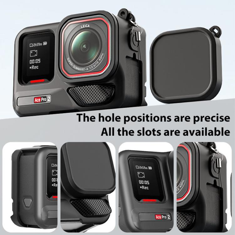 For Insta360 Ace Pro 2 Silicone Protective Case with Wrist Strap & Lens Cover (Black) - free shipping - PMC TechLife - Order now!