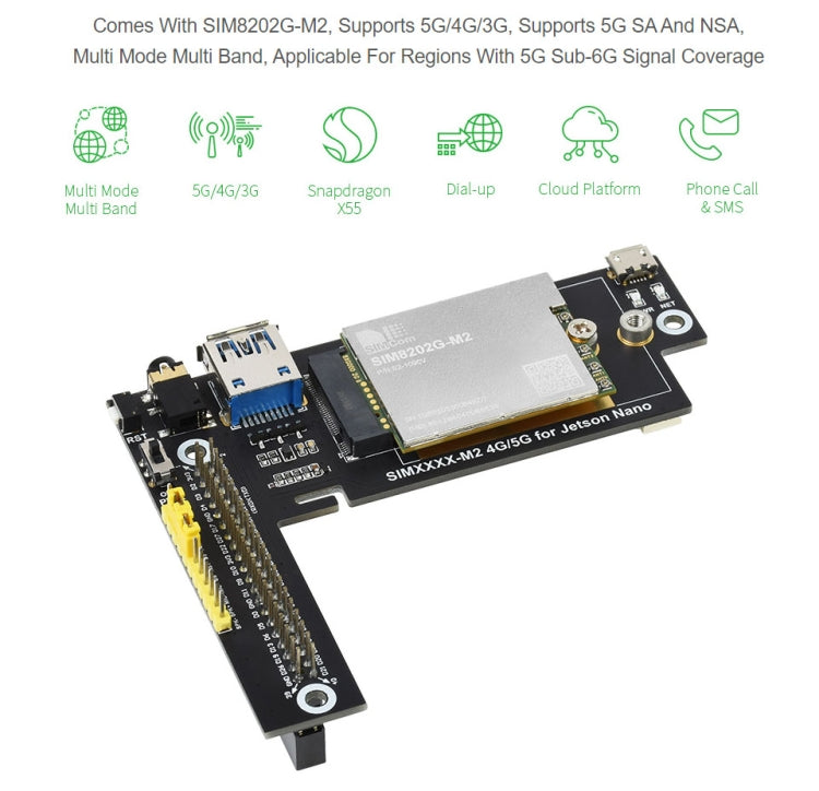 Waveshare SIM8202G-M2 5G Snapdragon X55 Multi Mode Multi Band 5G/4G/3G Module Expand Board for Jetson Nano, EU Plug - free shipping - PMC Jewellery - Order now!
