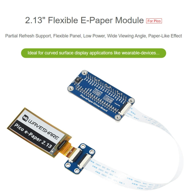 Waveshare 2.13 inch 212 x 104 Pixel Black / White Flexible E-Paper E-Ink Display Module for Raspberry Pi Pico, SPI Interface - free shipping - PMC Jewellery - Order now!