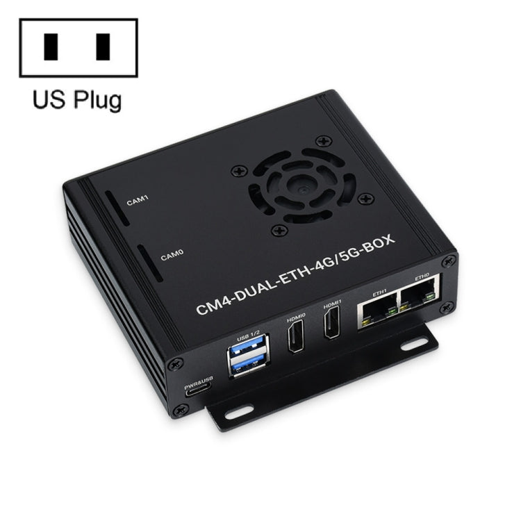 Waveshare Dual Gigabit Ethernet 5G/4G Computer Box with Cooling Fan for Raspberry Pi CM4(US Plug) - Mini PC Accessories by WAVESHARE | Online Shopping South Africa | PMC Jewellery | Buy Now Pay Later Mobicred