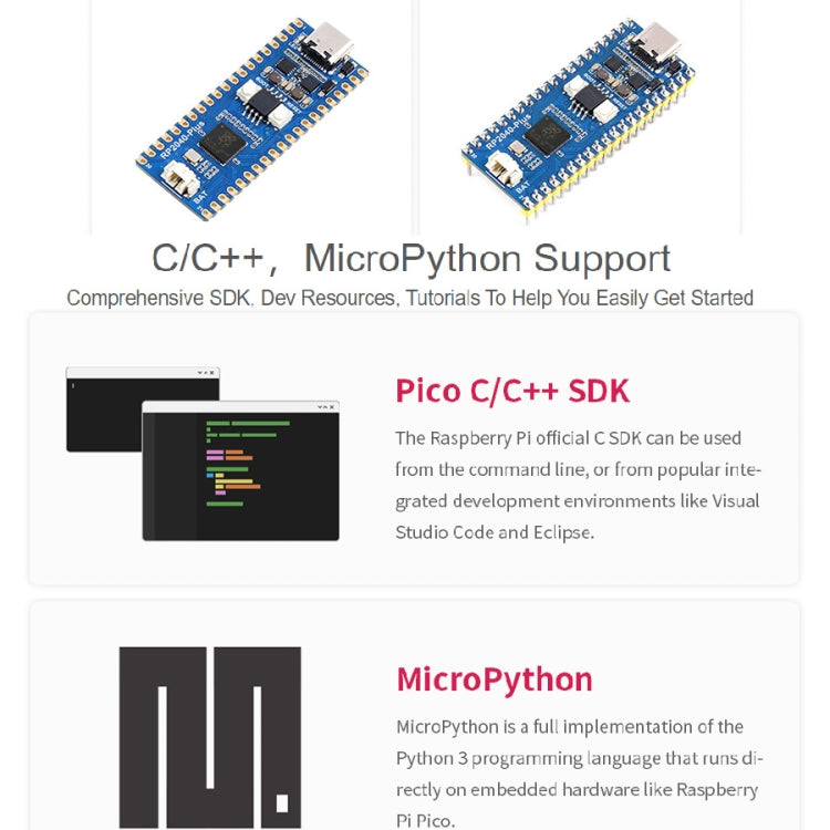 Waveshare RP2040-Plus Pico-like MCU Board Based on Raspberry Pi MCU RP2040, without Pinheader - free shipping - PMC TechLife - Order now!