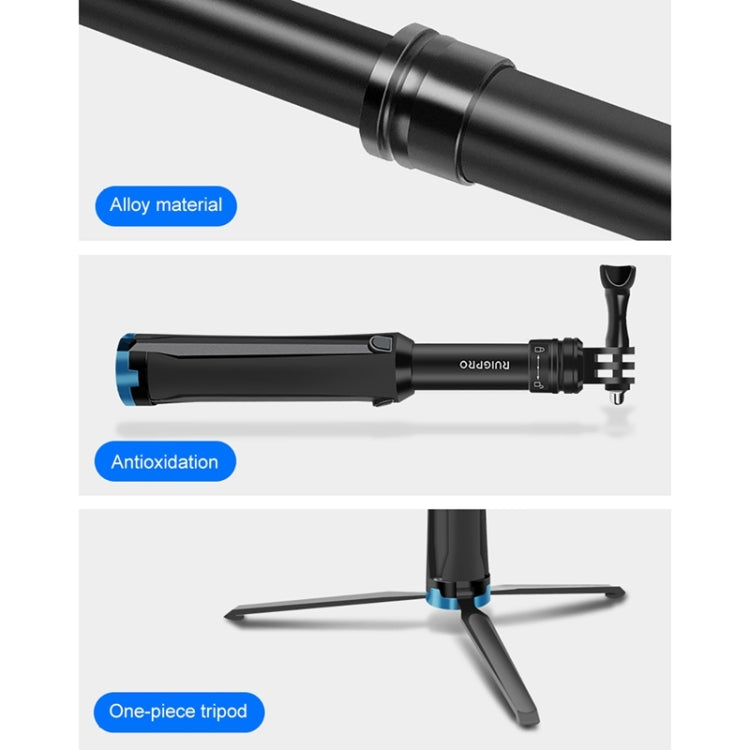 RUIGPRO One-piece Handheld Tripod Selfie Stick Telescopic Monopod Mount for GoPro, Insta360, DJI and Other Action Cameras(Black) - Portable Mini Tripod by RUIGPRO | Online Shopping South Africa | PMC Jewellery | Buy Now Pay Later Mobicred