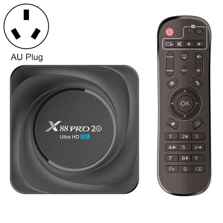 X88 Pro 20 4K Smart TV BOX Android 11.0 Media Player with Infrared Remote Control, RK3566 Quad Core 64bit Cortex-A55 up to 1.8GHz, RAM: 4GB, ROM: 32GB, Support Dual Band WiFi, Bluetooth, Ethernet, AU Plug - RK3566 by PMC Jewellery | Online Shopping South Africa | PMC Jewellery | Buy Now Pay Later Mobicred