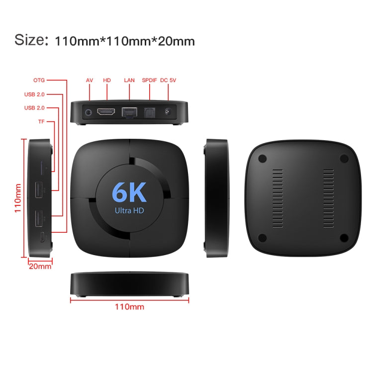 6K UHD Smart TV Box, Android 10.0, Allwinner H616 Quad Core, 2GB+8GB,US Plug - Allwinner H6 by PMC TechLife | Online Shopping South Africa | PMC TechLife | Buy Now Pay Later Mobicred