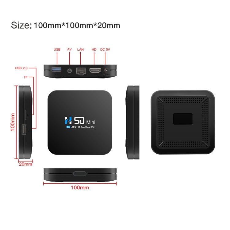 H50 Mini 4K Smart Network TV Box, Android 10.0, RK3318 Quad Core, 2GB+16GB, EU Plug - RK3318 by PMC Jewellery | Online Shopping South Africa | PMC Jewellery | Buy Now Pay Later Mobicred