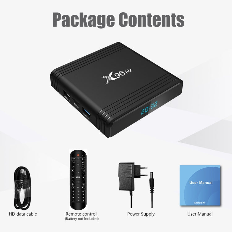 X96 Air 8K Smart TV BOX Android 9.0 Media Player with Remote Control, Quad-core Amlogic S905X3, RAM: 2GB, ROM: 16GB, Dual Band WiFi, EU Plug - Amlogic S905 by PMC Jewellery | Online Shopping South Africa | PMC Jewellery | Buy Now Pay Later Mobicred