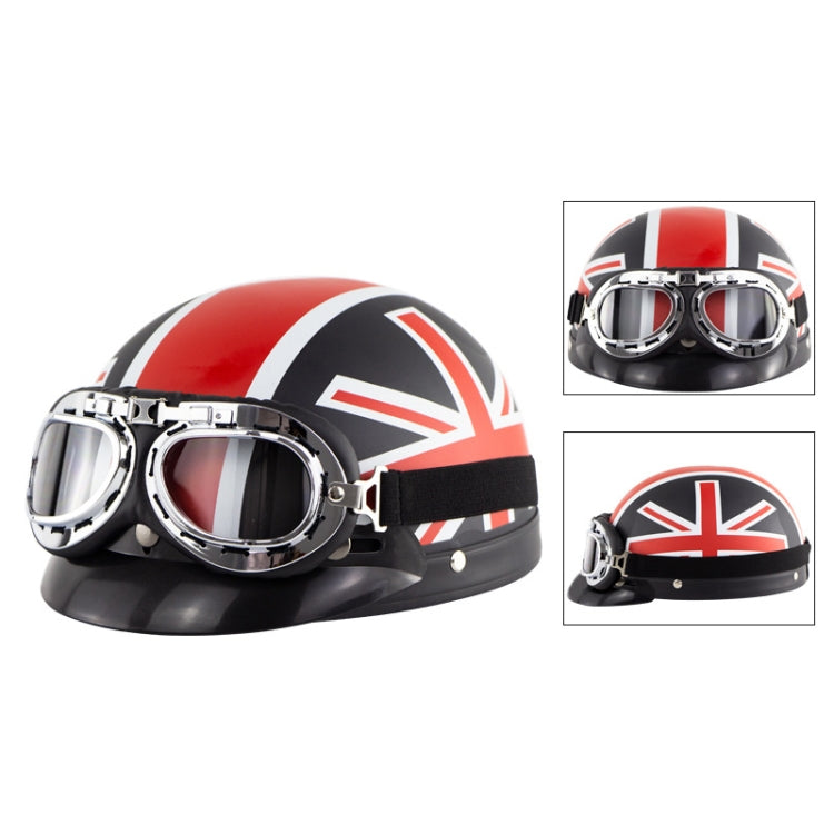 Soman Electromobile Motorcycle Half Face Helmet Retro Harley Helmet with Goggles(Matte Black UK Flag) - Helmets by SOMAN | Online Shopping South Africa | PMC Jewellery | Buy Now Pay Later Mobicred