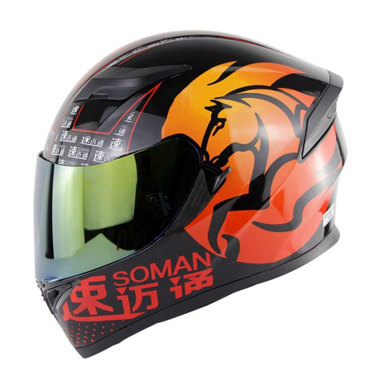 Soman SM-960 Motorcycle Electromobile Full Face Helmet Double Lens Protective Helmet(Red with Gold Lens) - Helmets by SOMAN | Online Shopping South Africa | PMC Jewellery | Buy Now Pay Later Mobicred