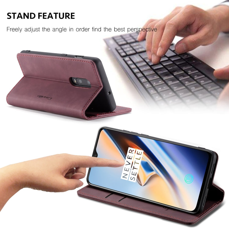 CaseMe-013 Multi-functional Retro Frosted Horizontal Flip Leather Case with Card Slot & Holder & Wallet For OnePlus 7(Wine Red) - OnePlus Cases by CaseMe | Online Shopping South Africa | PMC Jewellery | Buy Now Pay Later Mobicred