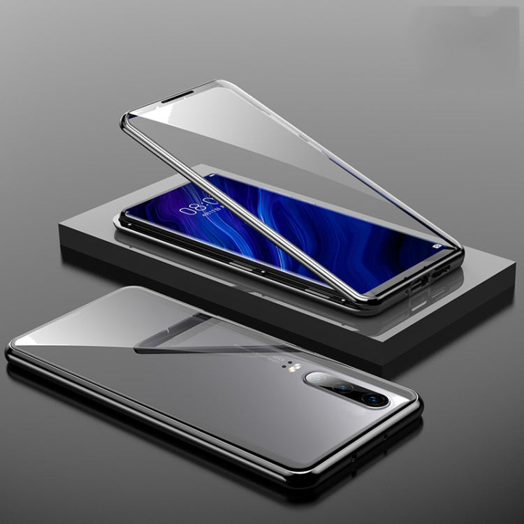 For Huawei P30 Magnetic Metal Frame Double-sided Tempered Glass Case(Black) - Huawei Cases by PMC TechLife | Online Shopping South Africa | PMC TechLife | Buy Now Pay Later Mobicred