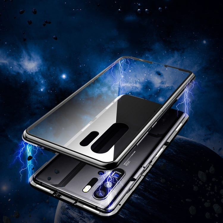 For Huawei P30 Magnetic Metal Frame Double-sided Tempered Glass Case(Black) - Huawei Cases by PMC TechLife | Online Shopping South Africa | PMC TechLife | Buy Now Pay Later Mobicred