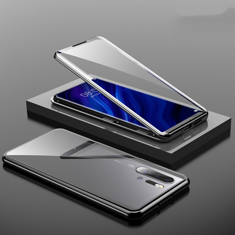 For Huawei P30 Magnetic Metal Frame Double-sided Tempered Glass Case(Black) - Huawei Cases by PMC TechLife | Online Shopping South Africa | PMC TechLife | Buy Now Pay Later Mobicred