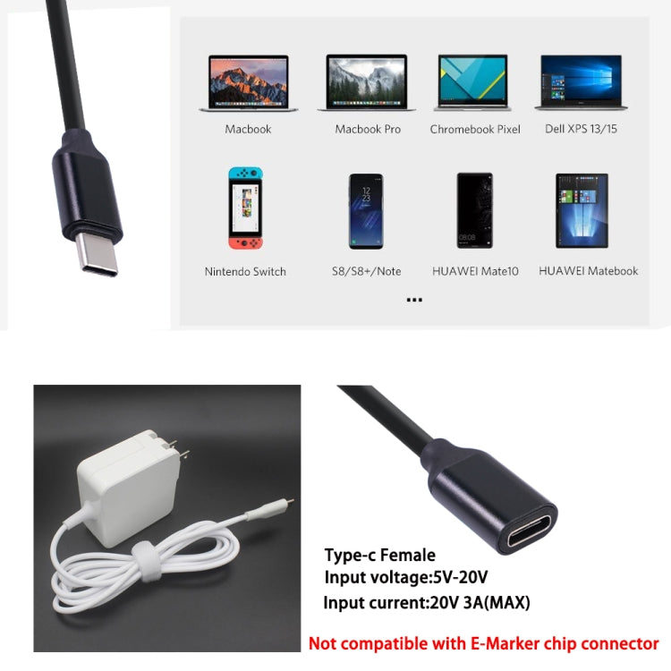 Type-C / USB-C Male to Female PD Power Extended Cable, Length:0.5m - Cable & Adapters by PMC TechLife | Online Shopping South Africa | PMC TechLife | Buy Now Pay Later Mobicred
