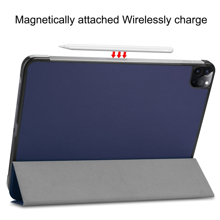 For  iPad Air 13 2024 / Pro 12.9 2022 Custer Texture 3-folding Smart Leather Tablet Case(Dark Blue) - iPad Pro 12.9 (2022/2021) Cases by PMC TechLife | Online Shopping South Africa | PMC TechLife | Buy Now Pay Later Mobicred