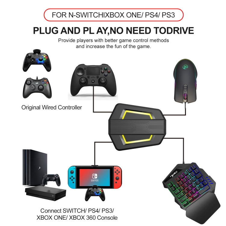 HXSJ P6+V100+A867 Keyboard Mouse Converter + One-handed Keyboard + RGB Gaming Mouse Set - Wired Mice by HXSJ | Online Shopping South Africa | PMC Jewellery | Buy Now Pay Later Mobicred