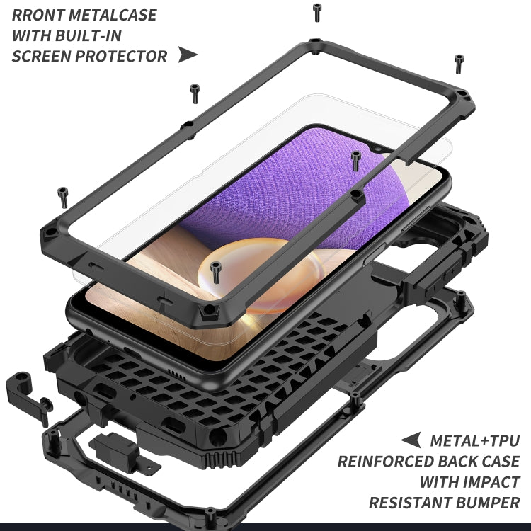 For Samsung Galaxy A32 5G / M32 5G R-JUST Waterproof Shockproof Dustproof Metal + Silicone Protective Case with Holder(Black) - Galaxy Phone Cases by R-JUST | Online Shopping South Africa | PMC Jewellery