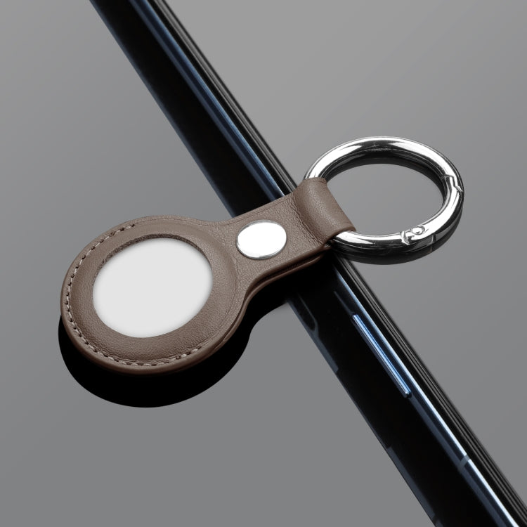 Anti-scratch Top-layer Cowhide Leather Case Cover with Switchable Keychain Ring for AirTag(Grey) - Key Chain Series by PMc TechLife | Online Shopping South Africa | PMc TechLife | Buy Now Pay Later Mobicred