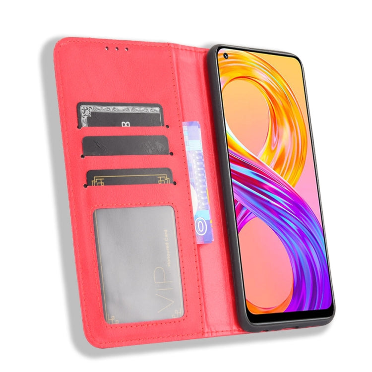 For OPPO Realme 8 4G / Realme 8 Pro 4G Magnetic Buckle Retro Crazy Horse Texture Horizontal Flip Leather Case with Holder & Card Slots & Photo Frame(Red) - Realme Cases by PMC Jewellery | Online Shopping South Africa | PMC Jewellery | Buy Now Pay Later Mobicred