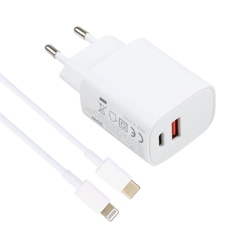 T087 20W USB-C / Type-C + USB Ports Charger with 100W Type-C to 8 Pin Fast Charging Cable 2m, EU Plug - USB Charger by PMC Jewellery | Online Shopping South Africa | PMC Jewellery | Buy Now Pay Later Mobicred