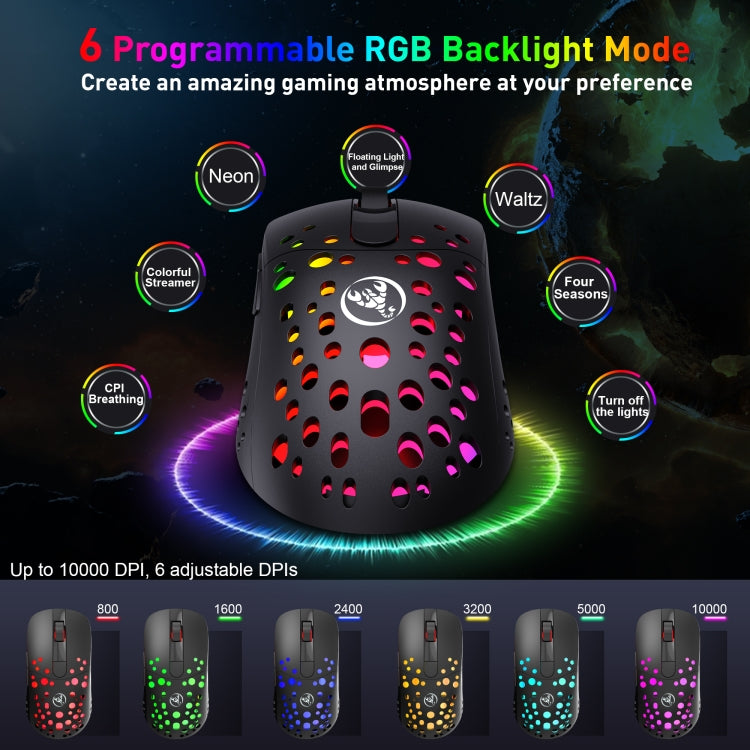 HXSJ T100 10000 DPI RGB Macro Definition Wired Wireless Dual-mode Mouse(Black) - Wireless Mice by HXSJ | Online Shopping South Africa | PMC Jewellery | Buy Now Pay Later Mobicred