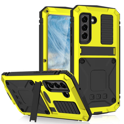For Samsung Galaxy S21 FE R-JUST Shockproof Waterproof Dust-proof Metal + Silicone Protective Case with Holder(Yellow) - Galaxy Phone Cases by R-JUST | Online Shopping South Africa | PMC Jewellery