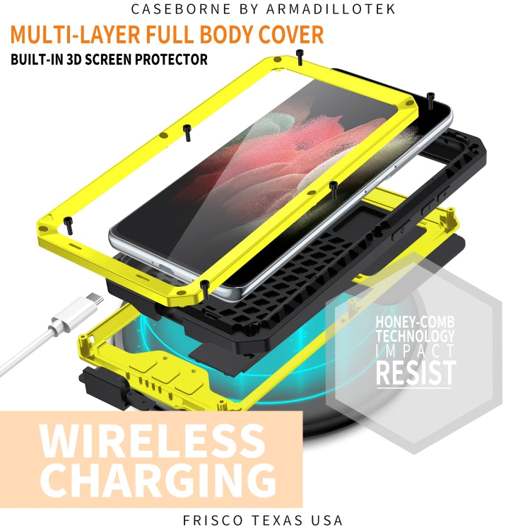 For Samsung Galaxy S21 Ultra 5G R-JUST Sliding Lens Cover Shockproof Dustproof Waterproof Metal + Silicone Case with Invisible Holder(Yellow) - Galaxy S21 Ultra 5G Cases by R-JUST | Online Shopping South Africa | PMC Jewellery | Buy Now Pay Later Mobicred