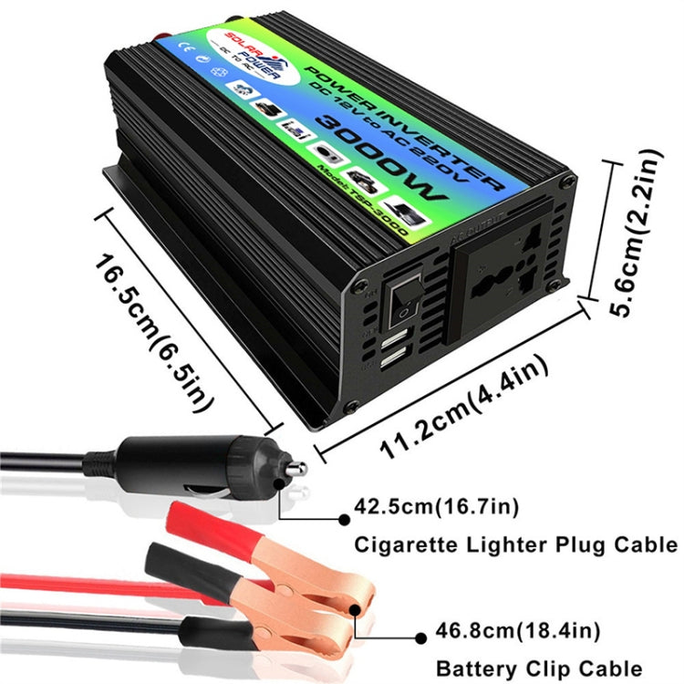 Tang I Generation 12V to 110V 3000W Modified Square Wave Intelligent Car Power Inverter with Dual USB(Black) - Modified Square Wave by PMC TechLife | Online Shopping South Africa | PMC TechLife | Buy Now Pay Later Mobicred