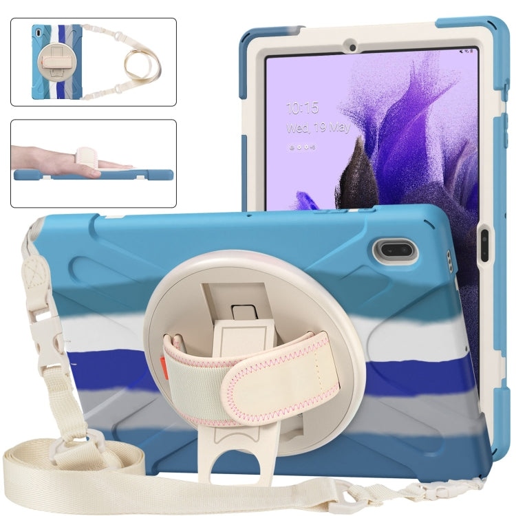 For Samsung Galaxy Tab S7 FE T730 / S7+ / S9+ /S8+ Silicone + PC Protective Case with Holder & Shoulder Strap(Colorful Blue) - Other Galaxy Tab PC by PMC Jewellery | Online Shopping South Africa | PMC Jewellery | Buy Now Pay Later Mobicred