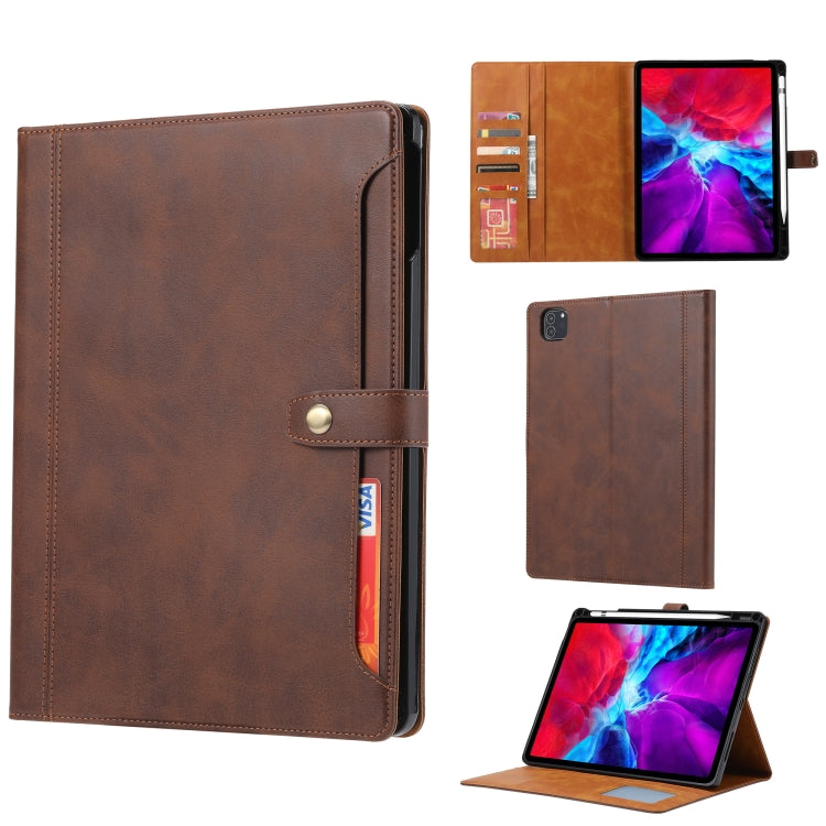 For iPad Air 13 2024 / iPad Pro 12.9 2022/2021/2020 Calf Texture Double Fold Clasp Horizontal Flip Leather Tablet Case with Photo Frame & Holder & Card Slots & Wallet(Brown) - iPad Pro 12.9 (2022/2021) Cases by PMC Jewellery | Online Shopping South Africa | PMC Jewellery | Buy Now Pay Later Mobicred