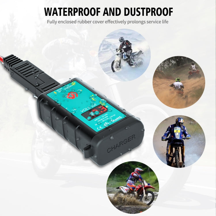 WUPP ZH-1422B1 DC12-24V Motorcycle Square Single USB + PD Fast Charging Charger with Switch + Voltmeter + Integrated SAE Socket - free shipping - PMC TechLife - Order now!