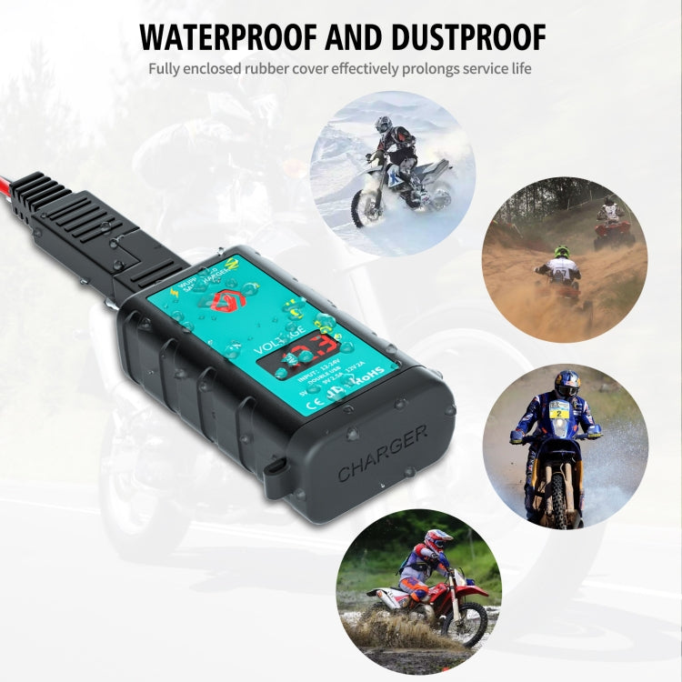 WUPP ZH-1422B1 DC12-24V Motorcycle Square Single USB + PD Fast Charging Charger with Switch + Voltmeter + Integrated SAE Socket - Battery Charger by WUPP | Online Shopping South Africa | PMC Jewellery | Buy Now Pay Later Mobicred