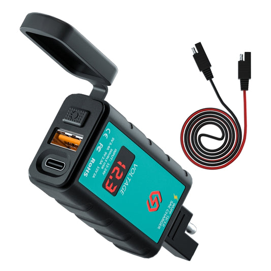 WUPP ZH-1422B2 DC12-24V Motorcycle Square Single USB + PD Fast Charging Charger with Switch + Voltmeter + Integrated SAE Socket + 1m SAE Socket Cable - Battery Charger by WUPP | Online Shopping South Africa | PMC Jewellery | Buy Now Pay Later Mobicred