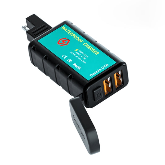 WUPP ZH-1422C1 Motorcycle Square Dual USB Fast Charging Charger with Switch + Integrated SAE Socket - Battery Charger by WUPP | Online Shopping South Africa | PMC Jewellery | Buy Now Pay Later Mobicred